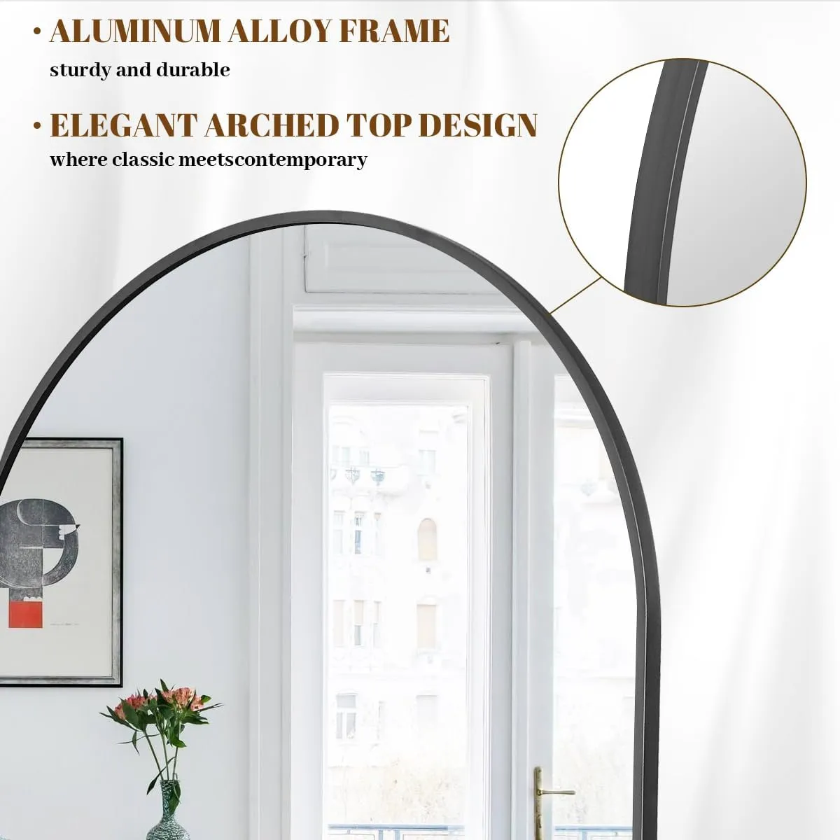 Koonmi 30"x71" Arched Full Length Mirror, Black Large Floor Mirror with Aluminum Alloy Frame Standing Hanging or Leaning Wall-Mounted Full Body Mirror for Living Room and Bedroom