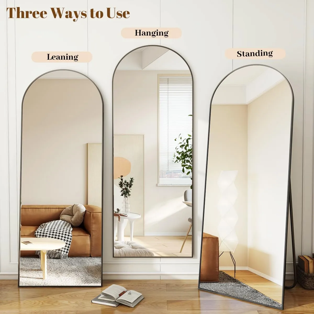 Koonmi 30"x71" Arched Full Length Mirror, Black Large Floor Mirror with Aluminum Alloy Frame Standing Hanging or Leaning Wall-Mounted Full Body Mirror for Living Room and Bedroom