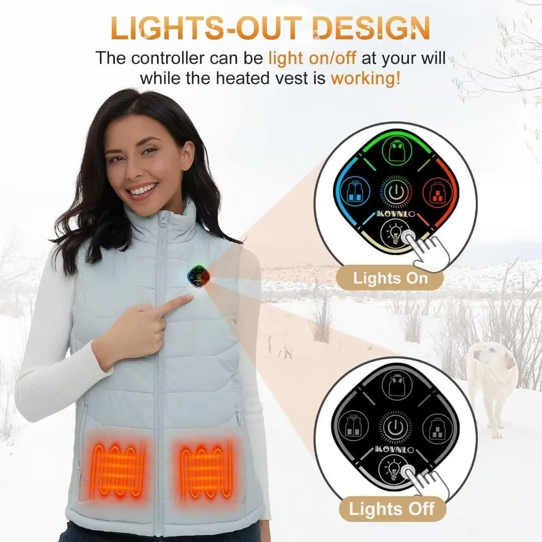 KOVNLO Womens Heated Vest, 4 in 1 Smart Controller, Lights-out Design, Lightweight Heating Vest (Battery Pack Not Included)