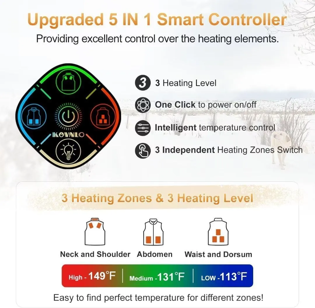 KOVNLO Womens Heated Vest, 4 in 1 Smart Controller, Lights-out Design, Lightweight Heating Vest (Battery Pack Not Included)