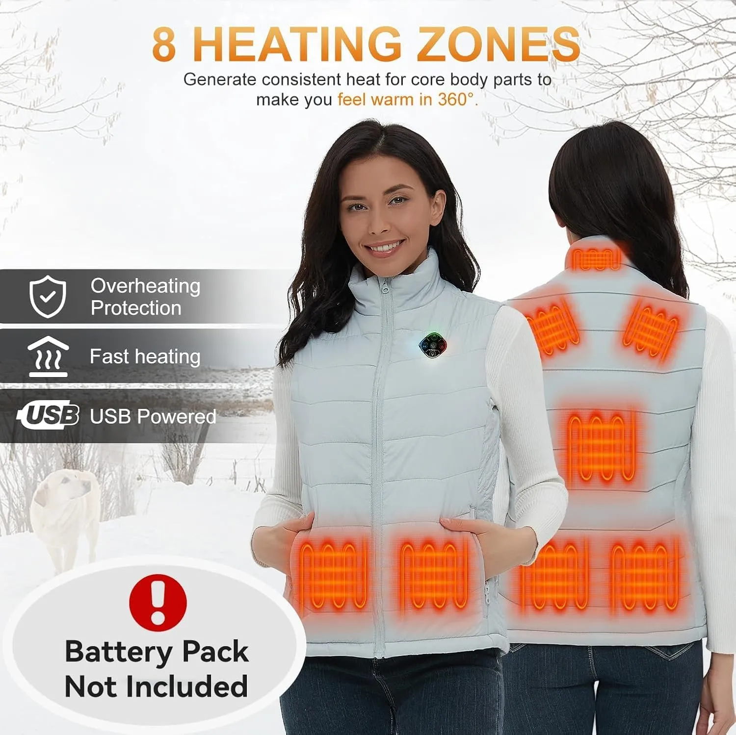 KOVNLO Womens Heated Vest, 4 in 1 Smart Controller, Lights-out Design, Lightweight Heating Vest (Battery Pack Not Included)