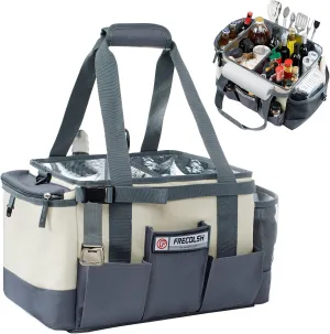 Large Grill Caddy - BBQ/Tailgating Accessories, Insulated Condiment Holder - Camping, Picnic, BBQ, Tailgating, Family Gathering - Ivory-Grey, 1 Gallon, 16"W x 11"D x 11.5"H