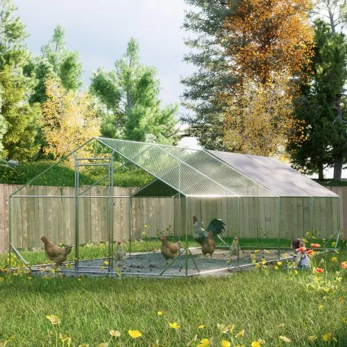 Large Metal Chicken Coop, Walk-in Chicken Run,Galvanized Wire Poultry Chicken Hen Pen Cage, Rabbits Duck Cages With Waterproof And Anti-Ultraviolet Cover For Outside 10 L X 26 W X 6.56 H