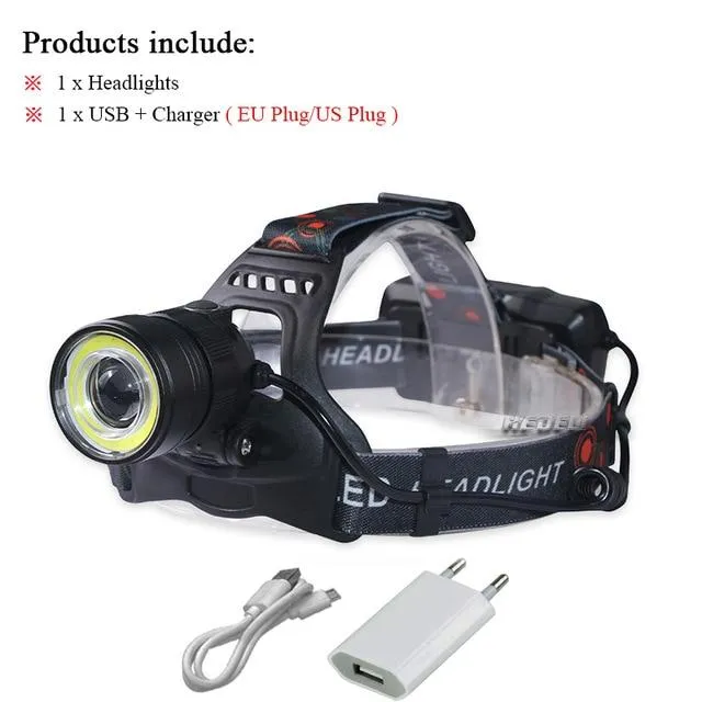 LED Headlamp usb xml t6 zoom cob Headlight Camping Head Torch waterproof Head Lantern Lamp linterna Head frontal 18650 battery