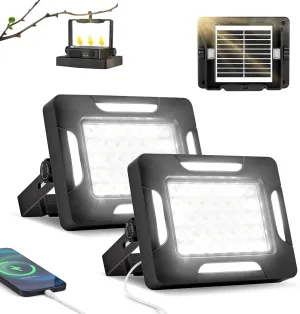 LED Solar Portable Camping Lights with Stand dimmable, 2000LM, Solar Rechargeable Work Lights with Magnetic，IP67 Waterproof, 5 Light Modes Portable Flood Light, Camping Lantern for Indoor Outdoor