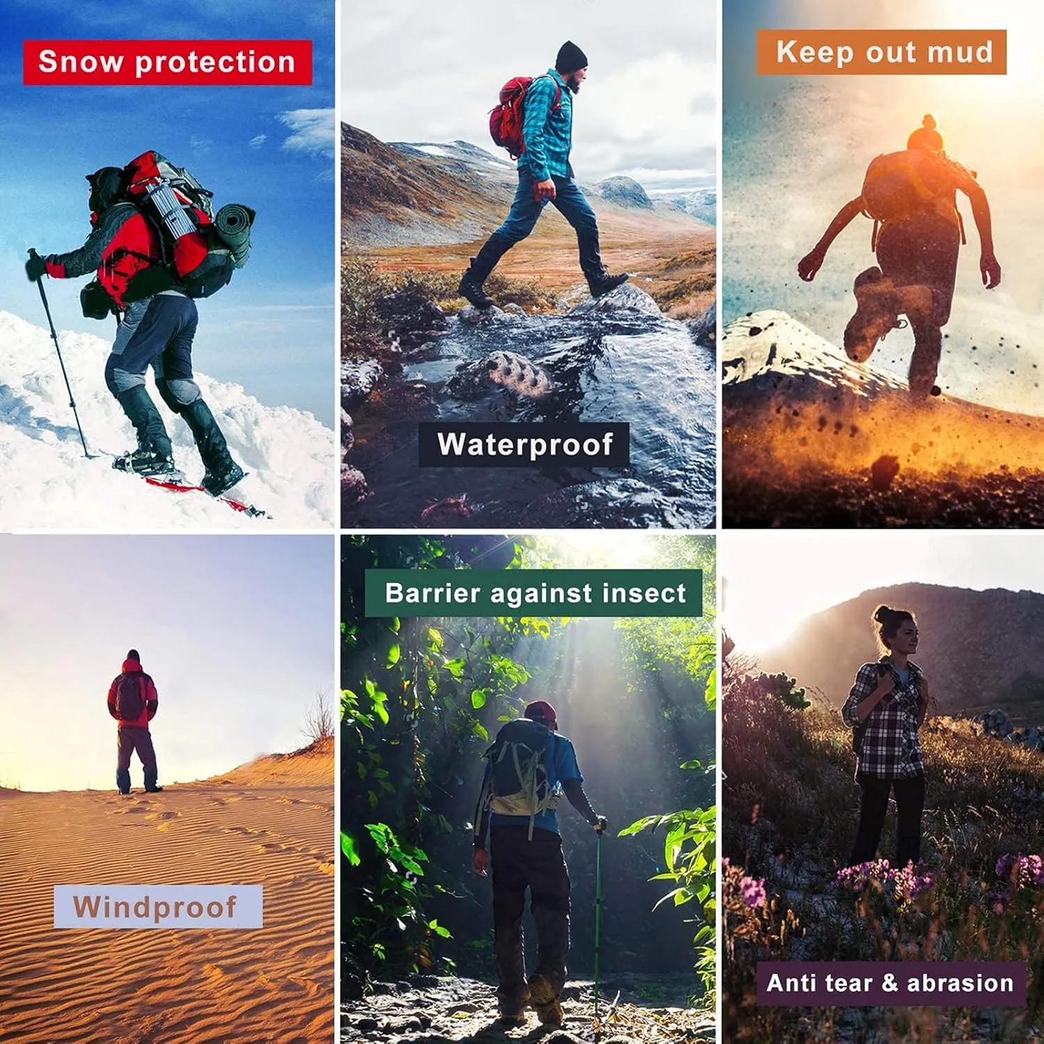 Leg Gaiters,Breathable Snake Gaiters Boots,Adjustable Lightweight Shoes Gaiters,Perfect for Snow Trail Running Hiking Walking Mountain Climbing(Size:XS~L)