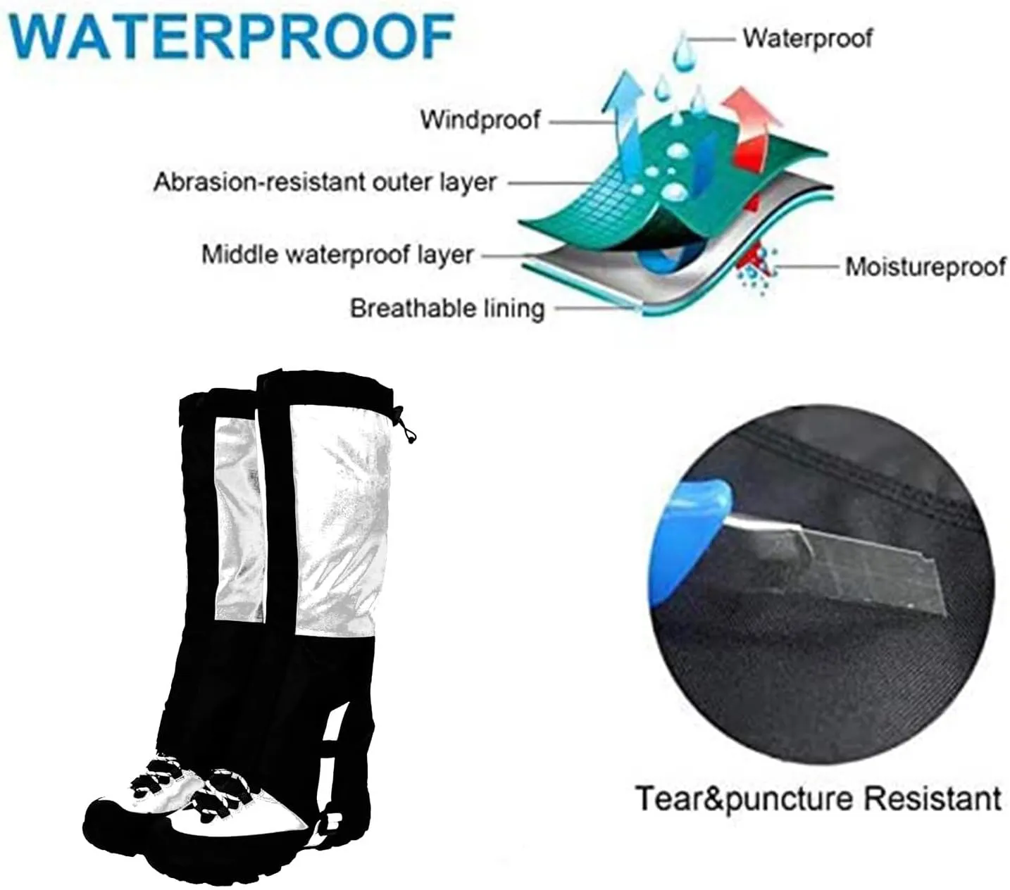 Leg Gaiters,Breathable Snake Gaiters Boots,Adjustable Lightweight Shoes Gaiters,Perfect for Snow Trail Running Hiking Walking Mountain Climbing(Size:XS~L)