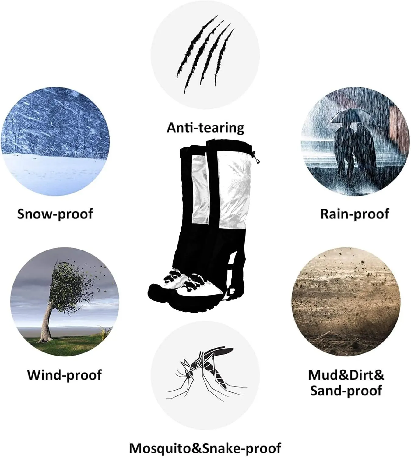 Leg Gaiters,Breathable Snake Gaiters Boots,Adjustable Lightweight Shoes Gaiters,Perfect for Snow Trail Running Hiking Walking Mountain Climbing(Size:XS~L)