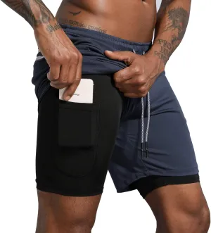 Leidowei Men's 2 in 1 Workout Running Shorts Lightweight Training Yoga Gym 7" Short with Zipper Pockets