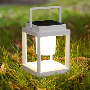LETRY Outdoor Table Lamp, 3-Level Brightness LED Nightstand Lantern, Portable Rechargeable Solar Lamp IP44 Waterproof, Touch Control Outdoor Cordless Lantern for Patio/Walking/Reading/Camping (Square)