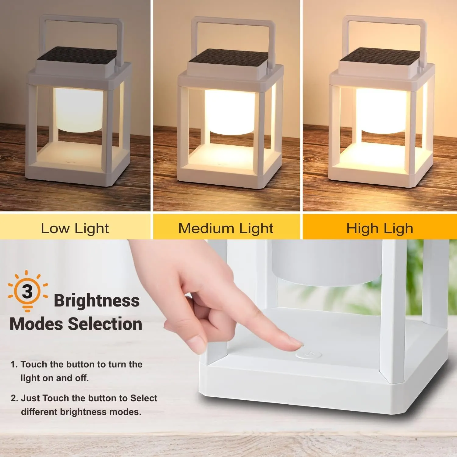 LETRY Outdoor Table Lamp, 3-Level Brightness LED Nightstand Lantern, Portable Rechargeable Solar Lamp IP44 Waterproof, Touch Control Outdoor Cordless Lantern for Patio/Walking/Reading/Camping (Square)