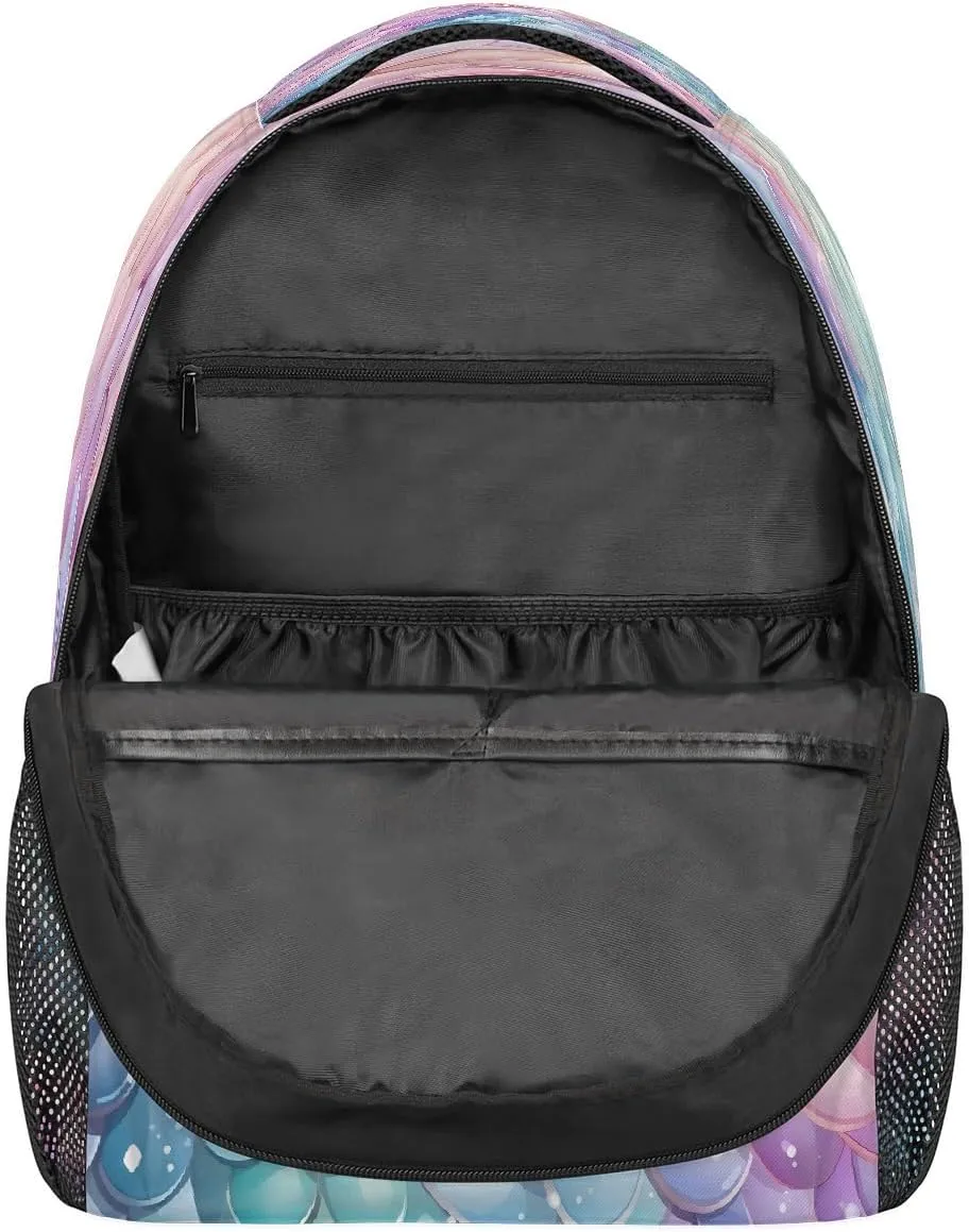 Lightweight Travel Backpack, Cute Sea Mermaid Fish Scales Large Capacity Bookbag, Waterproof Travel Bag Casual Daypack for Men Women Adults