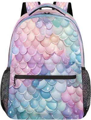 Lightweight Travel Backpack, Cute Sea Mermaid Fish Scales Large Capacity Bookbag, Waterproof Travel Bag Casual Daypack for Men Women Adults
