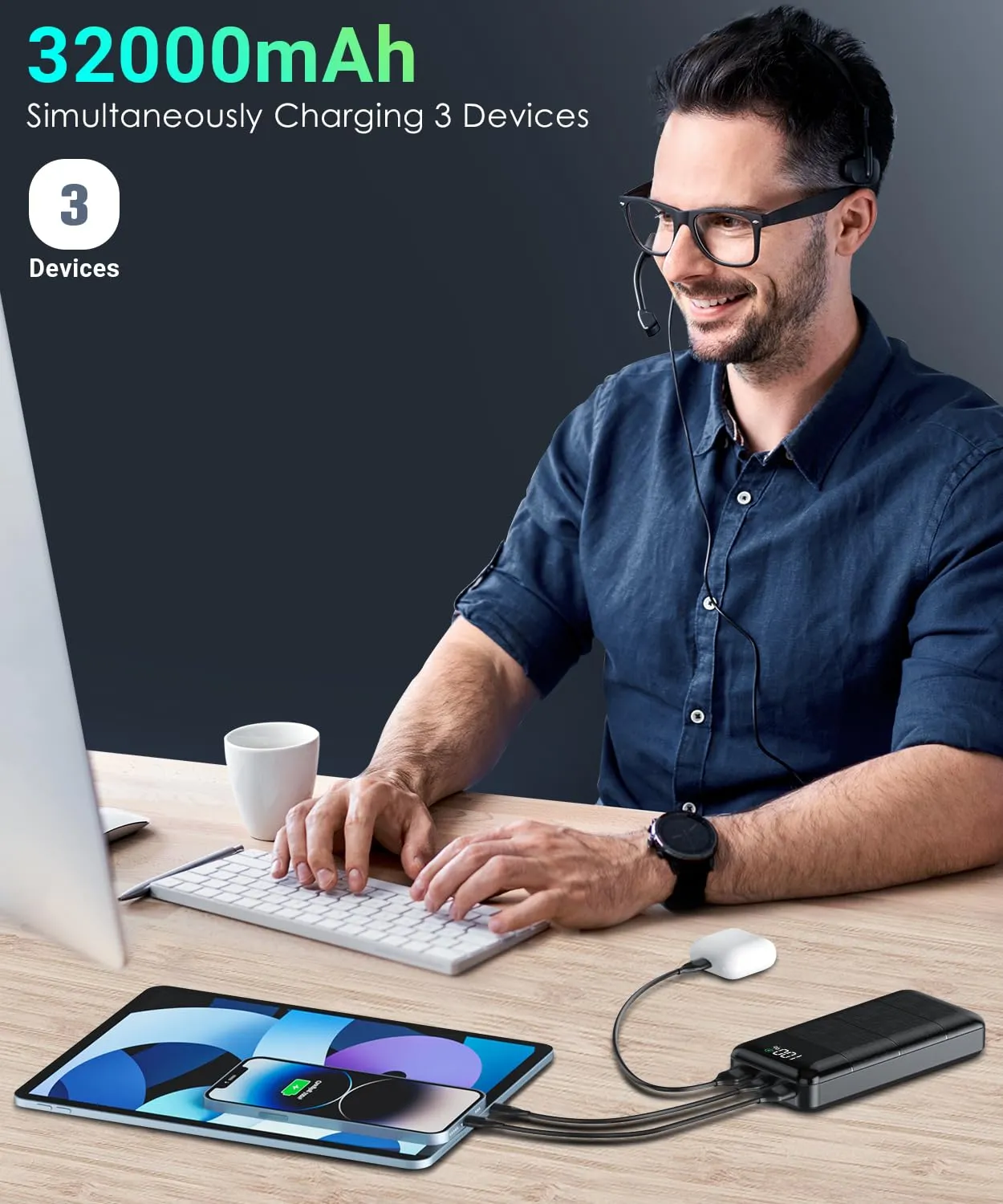 LOVELEDI Power-Bank-Portable-Charger - 32000mAh Power Bank Output PD 30W and QC4.0 Fast Charger Portable Charger with Built-in LED Display Compatible with Smartphones and All USB Devices (Black)