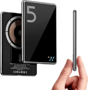 LUCKYDUO Magnetic Wireless Battery Pack 5000mAh, Ultra Slim 0.26IN Magnetic Portable Charger for iPhone, Compact Power Bank with USB-C PD20W Fast Charging, Compatible with iPhone 16/15/14/13, Black