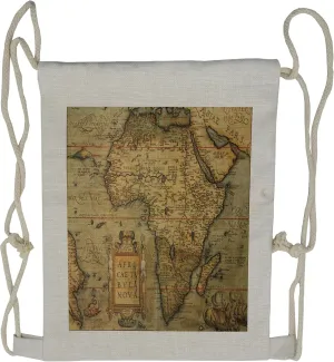 Lunarable Map Print Drawstring Backpack, Map of the Africa Retro, Sackpack Bag