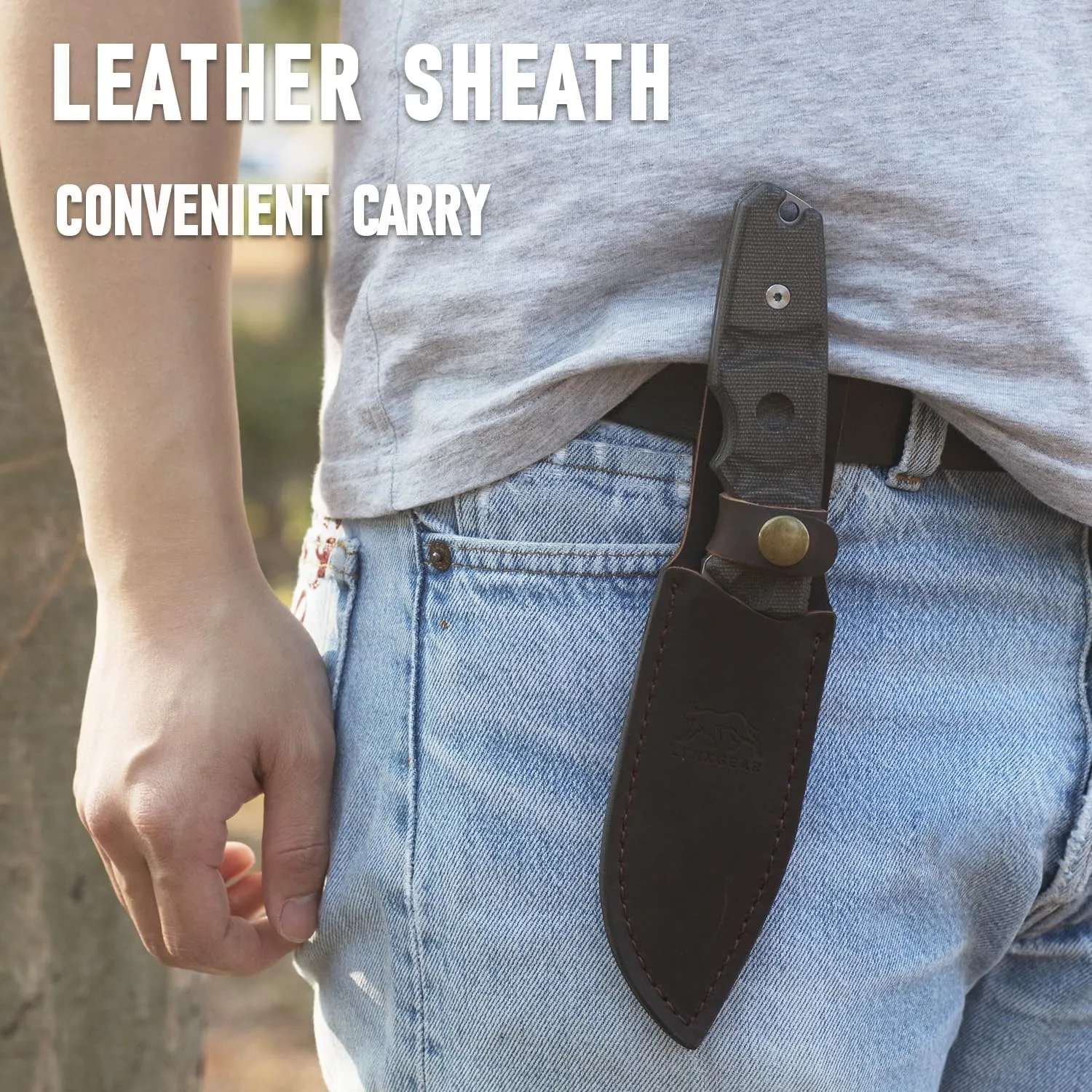 LYNXGEAR Fixed Blade Knife with Sheath, 4.5" D2 Blade Hunting Knife with Black Micarta Handle, Perfect EDC Survival Bushcraft Beltknife for Men Women