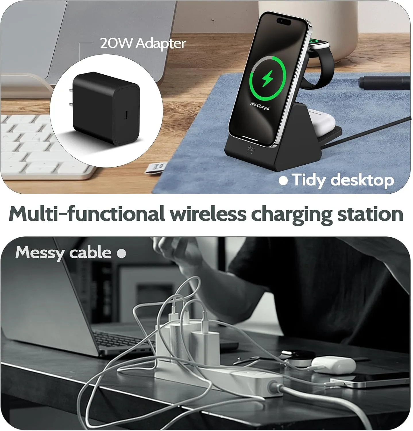 Mag-Safe Charger Wireless Charging Station: 3 in 1 10000mAh Portable Power Bank Compatible for iPhone 16/15/14/13/12 Series and Apple Watch - Magnetic Charging Stand Black