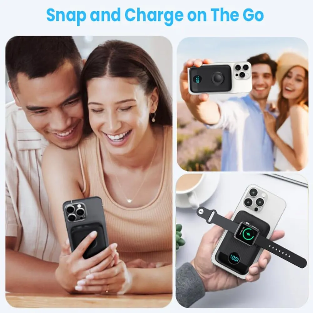 Magnetic Portable Charger 10800mAh,4-in-1 Wireless Power Bank with iWatch Charger, QC4.0 20W PD Fast Charging USB C Battery Pack with LCD Display for Magsafe,iPhone 16/15/14/13/12 Series,Apple Watch