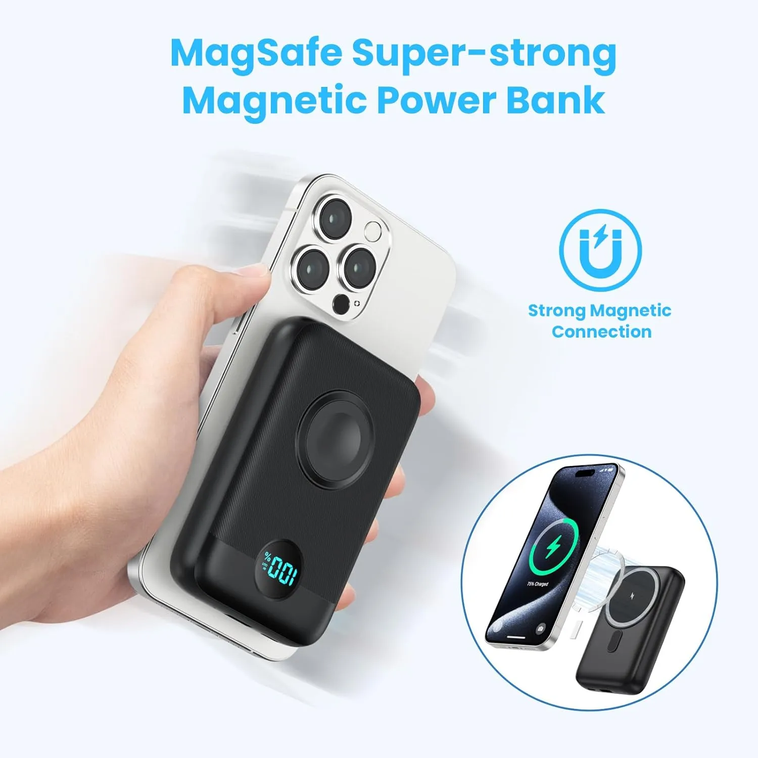 Magnetic Portable Charger 10800mAh,4-in-1 Wireless Power Bank with iWatch Charger, QC4.0 20W PD Fast Charging USB C Battery Pack with LCD Display for Magsafe,iPhone 16/15/14/13/12 Series,Apple Watch