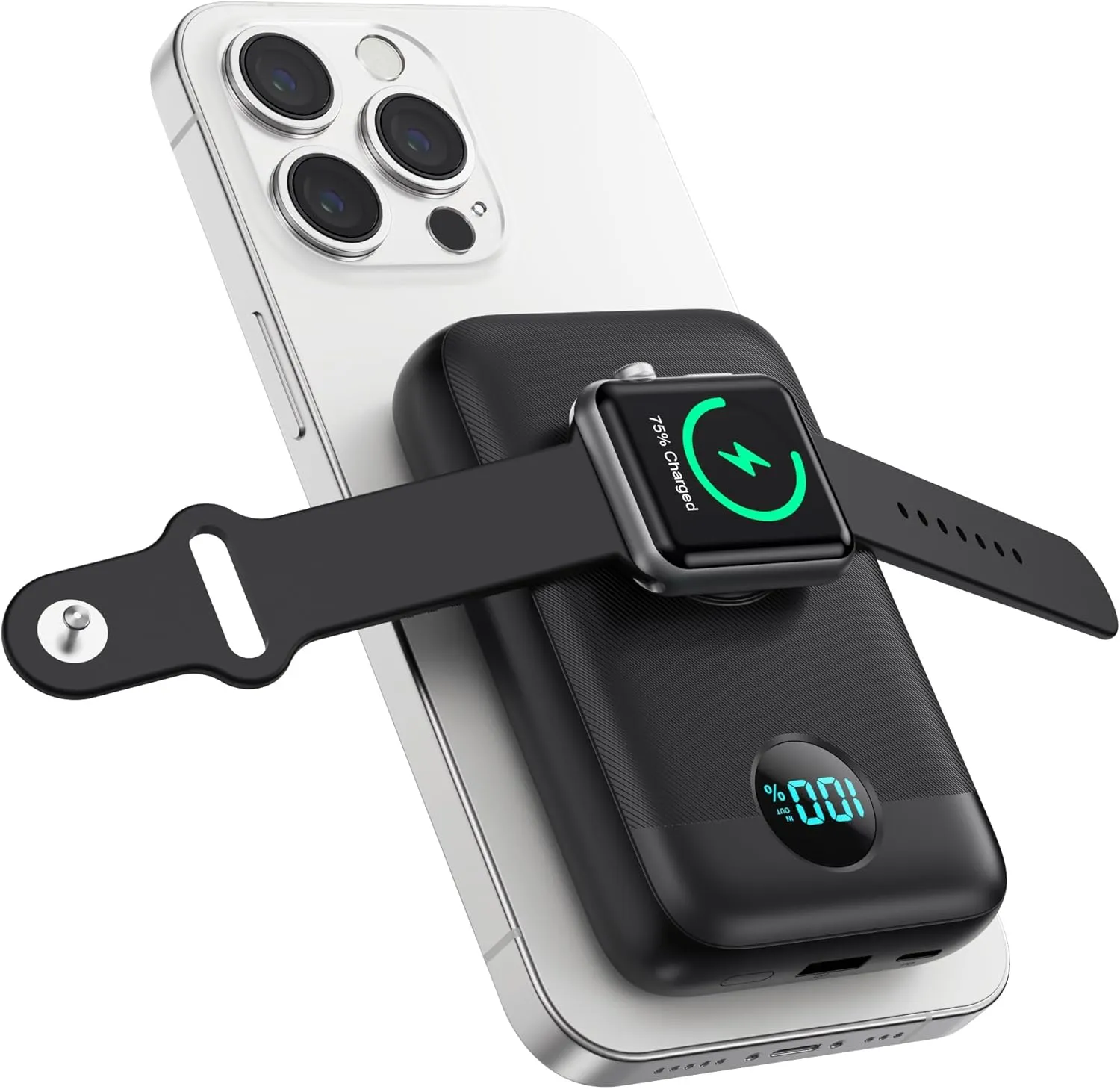 Magnetic Portable Charger 10800mAh,4-in-1 Wireless Power Bank with iWatch Charger, QC4.0 20W PD Fast Charging USB C Battery Pack with LCD Display for Magsafe,iPhone 16/15/14/13/12 Series,Apple Watch