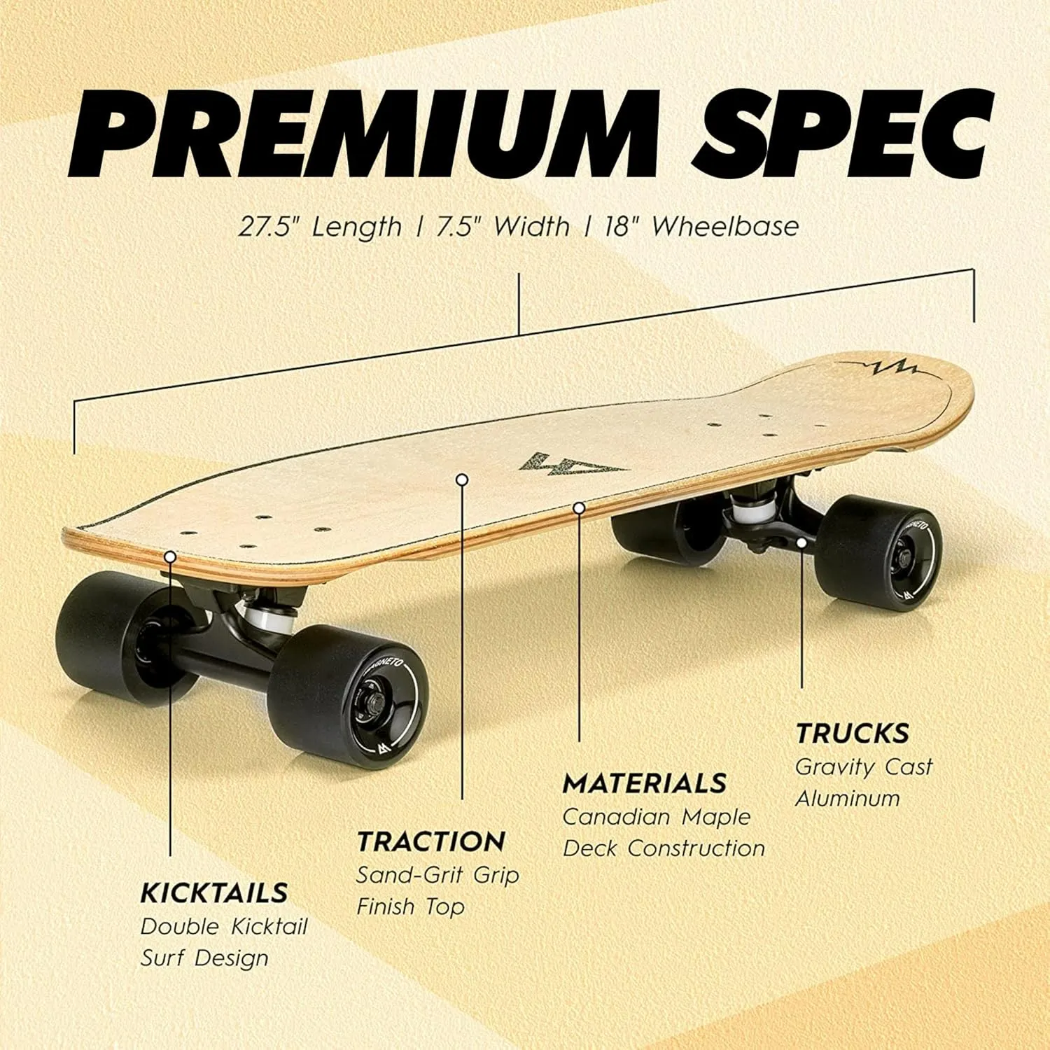 Magneto Complete Skateboard | 27.5" x 7.5" | Canadian Maple Wood | 60 MM Urethane Wheels | Double Kick Concave Deck | Kids Skateboard Cruiser Skateboards | Skateboard for Beginners, Teens & Adults