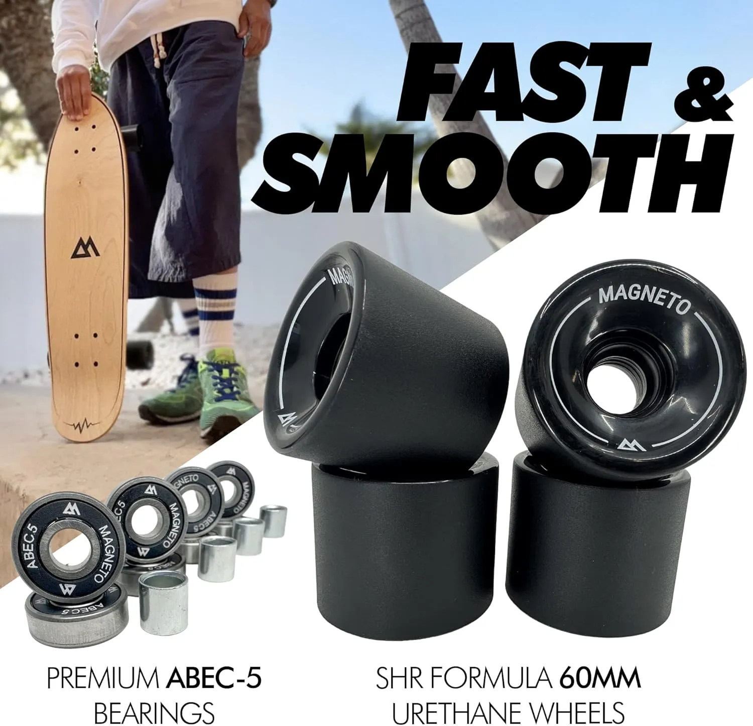 Magneto Complete Skateboard | 27.5" x 7.5" | Canadian Maple Wood | 60 MM Urethane Wheels | Double Kick Concave Deck | Kids Skateboard Cruiser Skateboards | Skateboard for Beginners, Teens & Adults