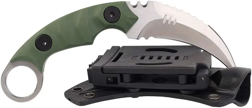 MASALONG Outdoor Survival claw Tactical teeth Knife Double edged sharp Fixed Blade Knife With Sheath (5CR Sand light Green handle)