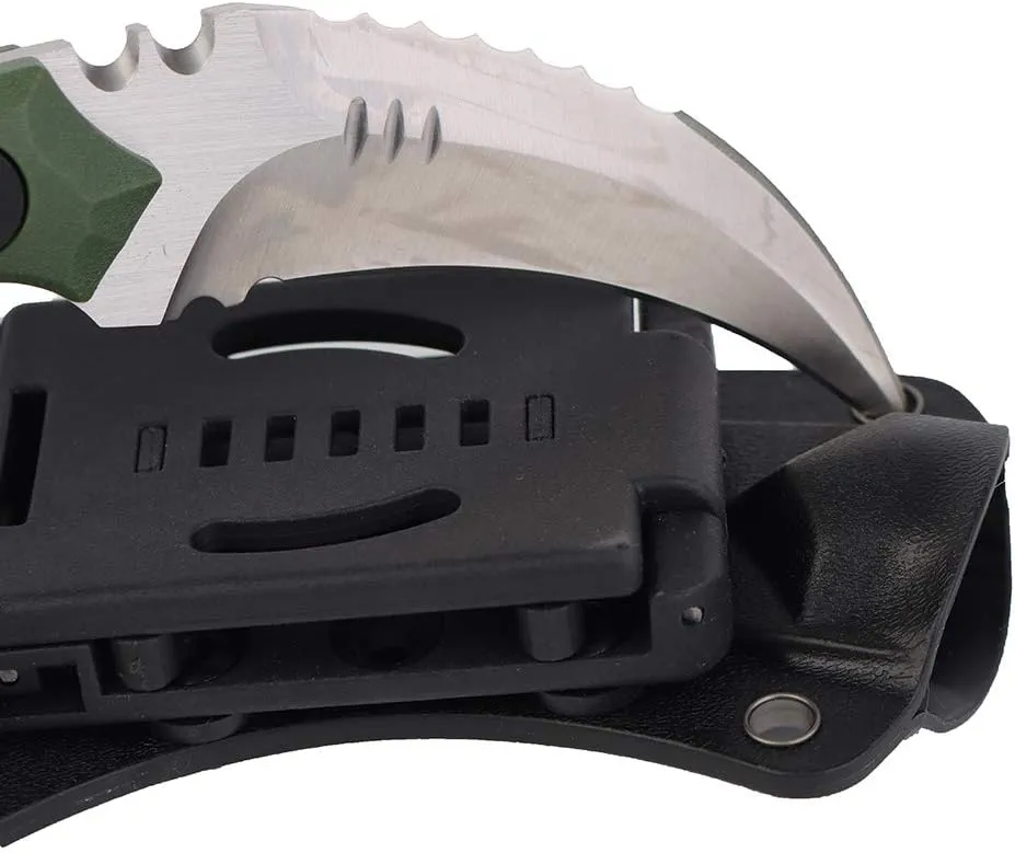 MASALONG Outdoor Survival claw Tactical teeth Knife Double edged sharp Fixed Blade Knife With Sheath (5CR Sand light Green handle)