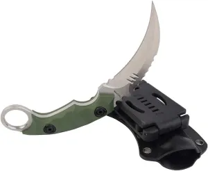 MASALONG Outdoor Survival claw Tactical teeth Knife Double edged sharp Fixed Blade Knife With Sheath (5CR Sand light Green handle)