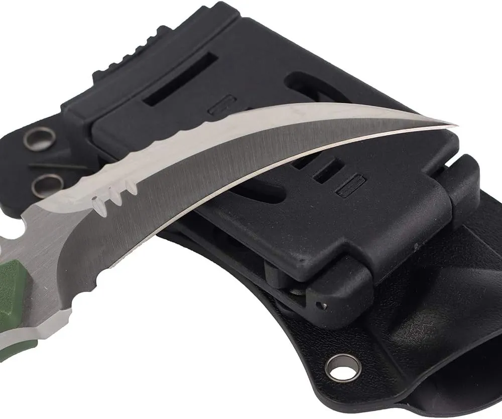 MASALONG Outdoor Survival claw Tactical teeth Knife Double edged sharp Fixed Blade Knife With Sheath (5CR Sand light Green handle)