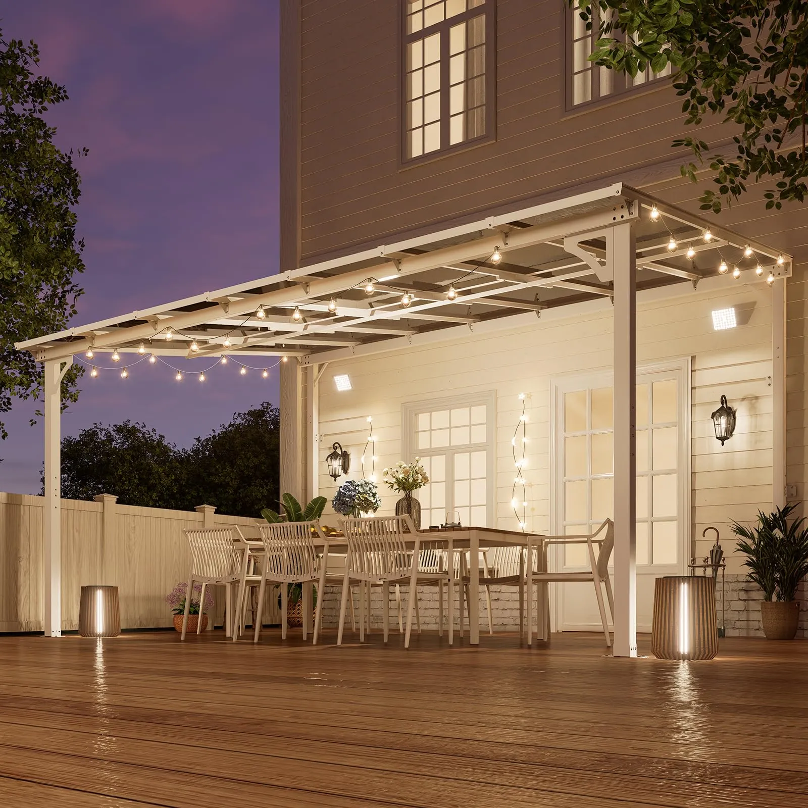 MEISSALIVVE 10' x 14' Gazebo, Wall Mounted Gazebo, Lean to Metal Awnings Gazebos, Gazebo Pergola with Sloped Roof, Outdoor Patio Gazebo Awning for Backyard, Deck, White