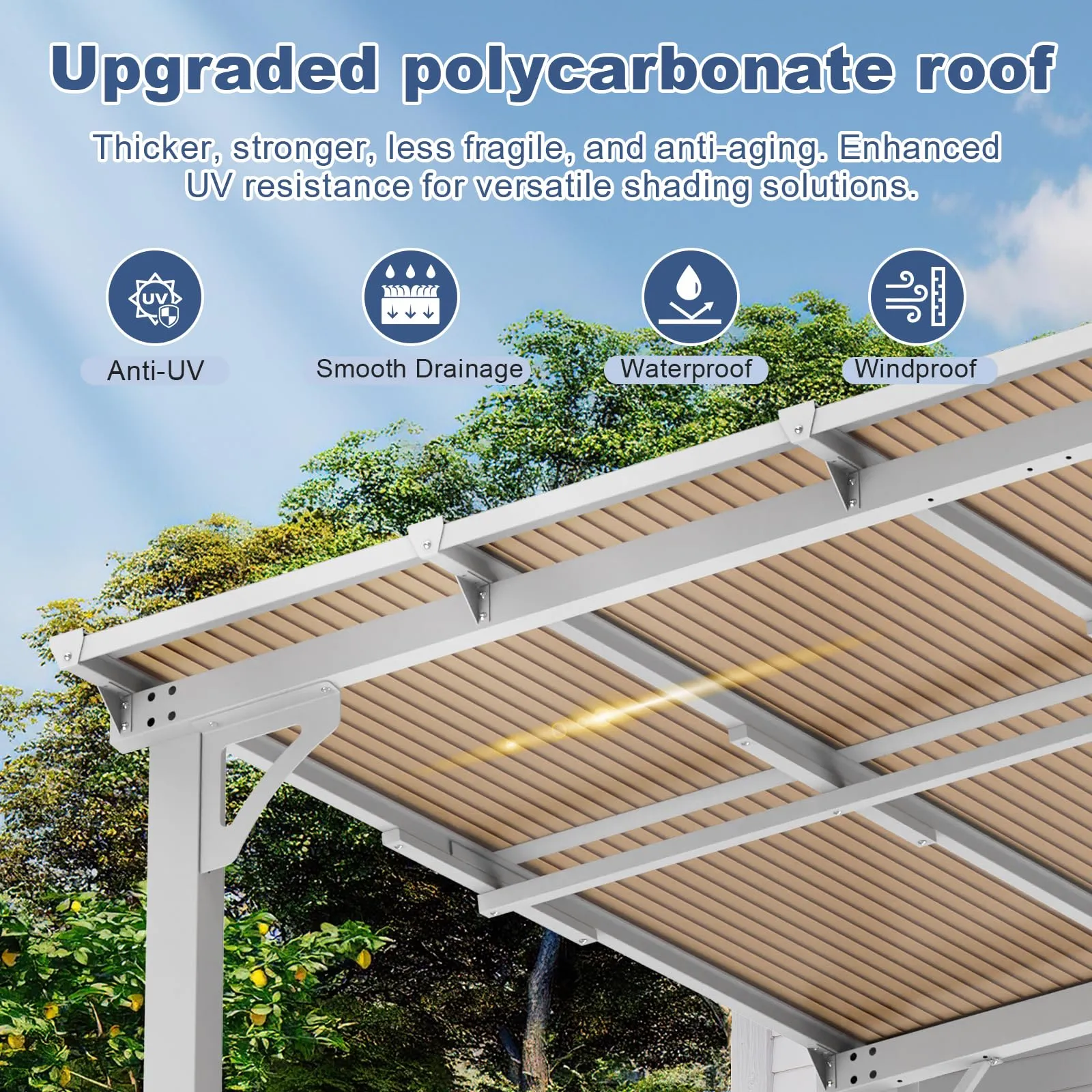 MEISSALIVVE 10' x 14' Gazebo, Wall Mounted Gazebo, Lean to Metal Awnings Gazebos, Gazebo Pergola with Sloped Roof, Outdoor Patio Gazebo Awning for Backyard, Deck, White