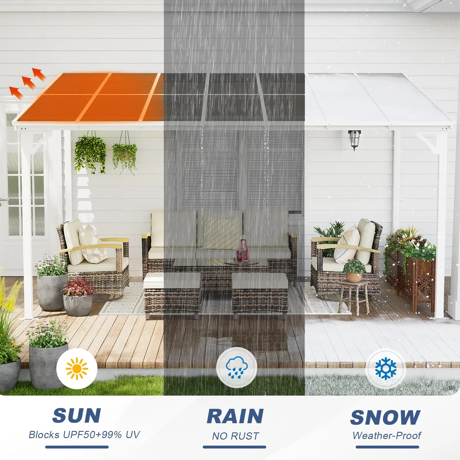 MEISSALIVVE 10' x 14' Gazebo, Wall Mounted Gazebo, Lean to Metal Awnings Gazebos, Gazebo Pergola with Sloped Roof, Outdoor Patio Gazebo Awning for Backyard, Deck, White