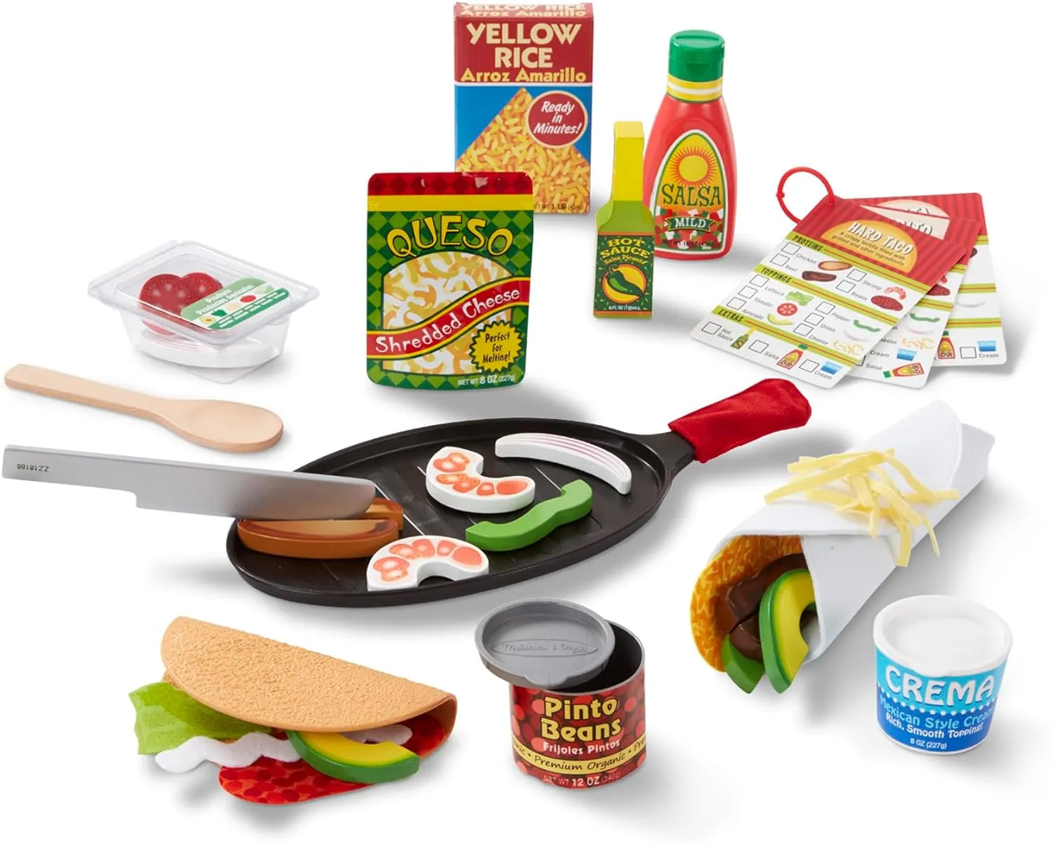 Melissa & Doug Fill & Fold Taco & Tortilla Set, 43 Pieces – Sliceable Wooden Mexican Play Food, Skillet, and More Taco Play Food Set, Pretend Kitchen Toy For Kids Ages 3  - FSC-Certified