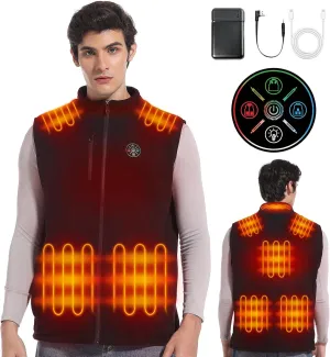 Men‘s Fleece Heated Vest with 8 Heating Pads 3 Temp Levels 3 Heating Zones Separate Control Rechargeable Battery Pack