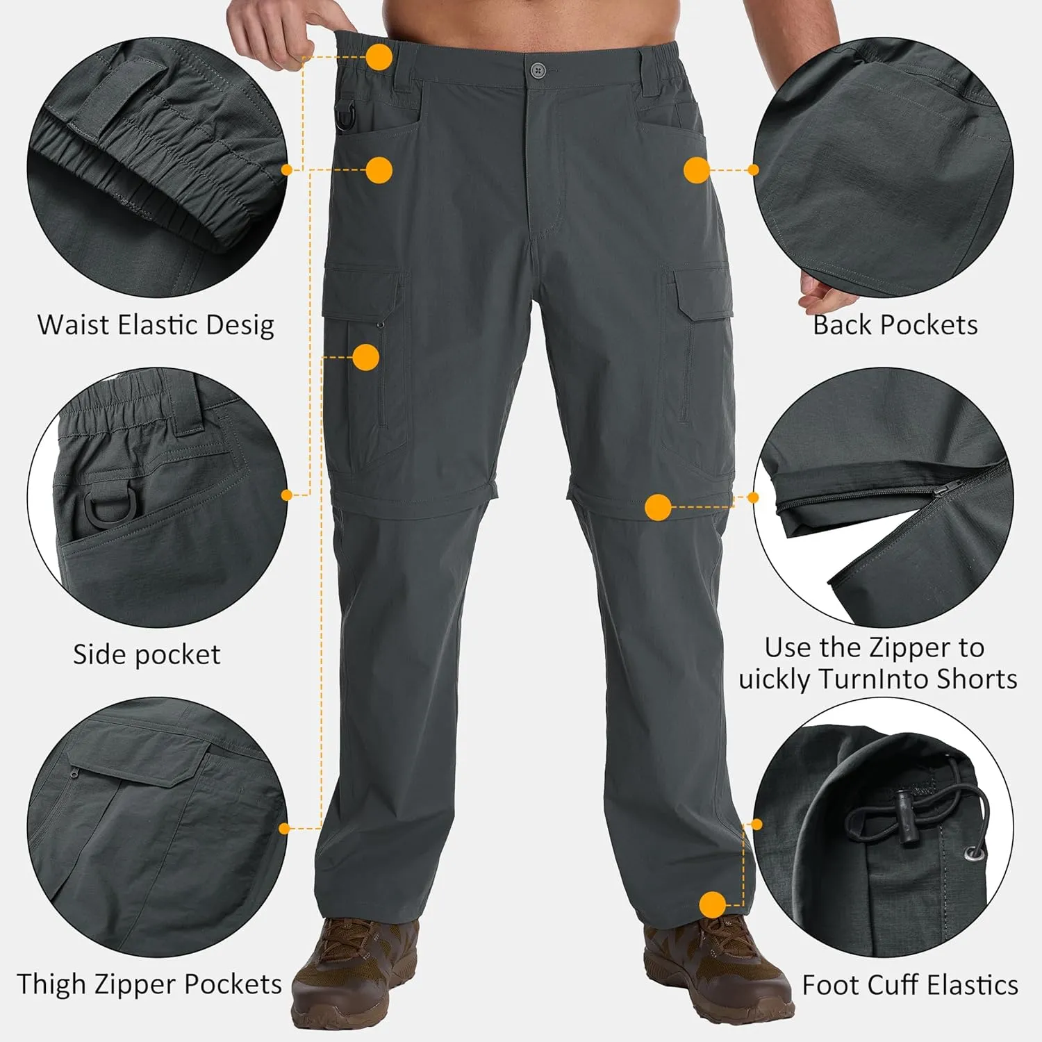 Mens Hiking Pants Convertible Lightweight Quick Dry Zip Off Waterproof Outdoor Travel Fishing Hunting Pants