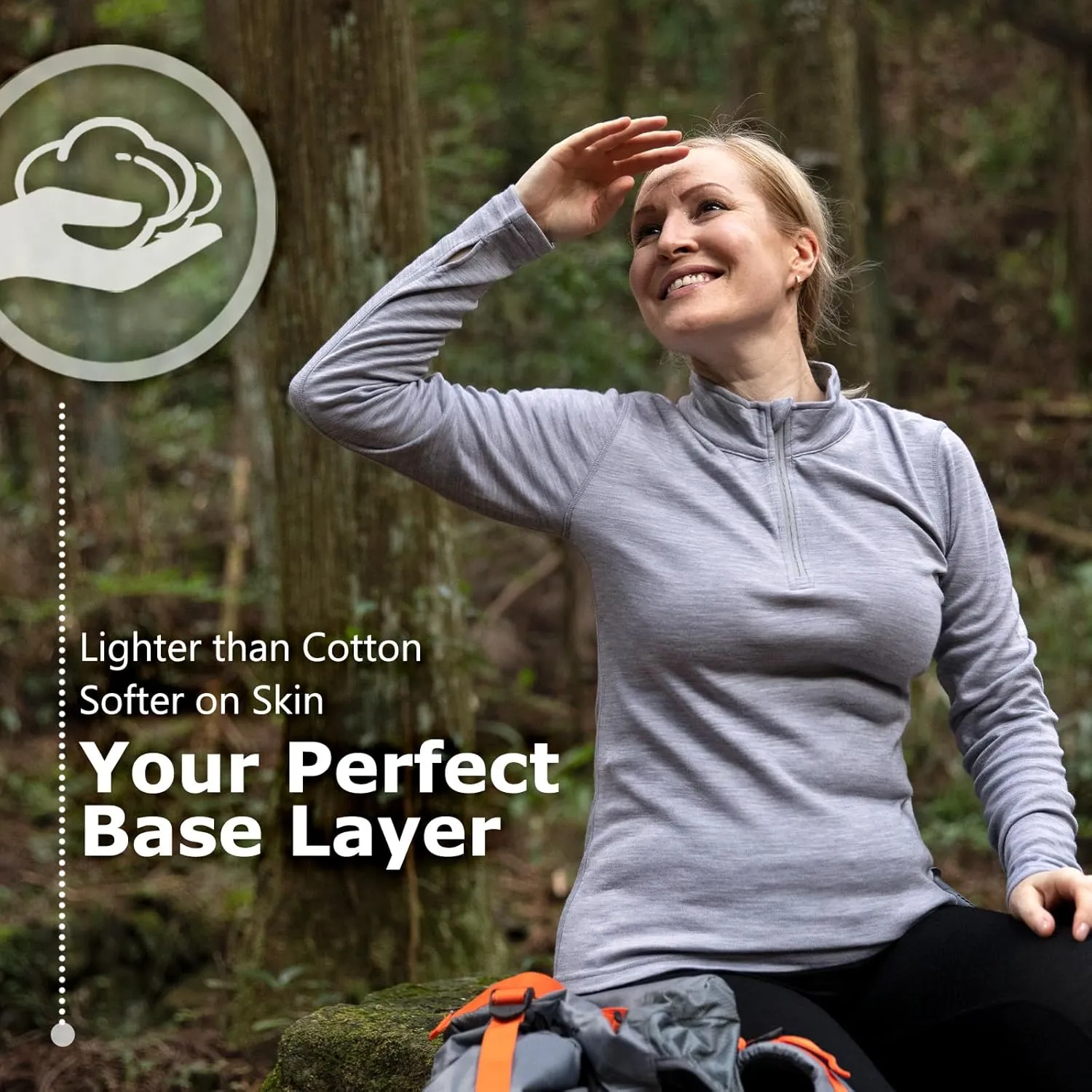 Merino Protect 100% Merino Wool Base Layer Women Thermals Underwear Lightweight Soft Long Sleeve Shirt for Hiking Skiing