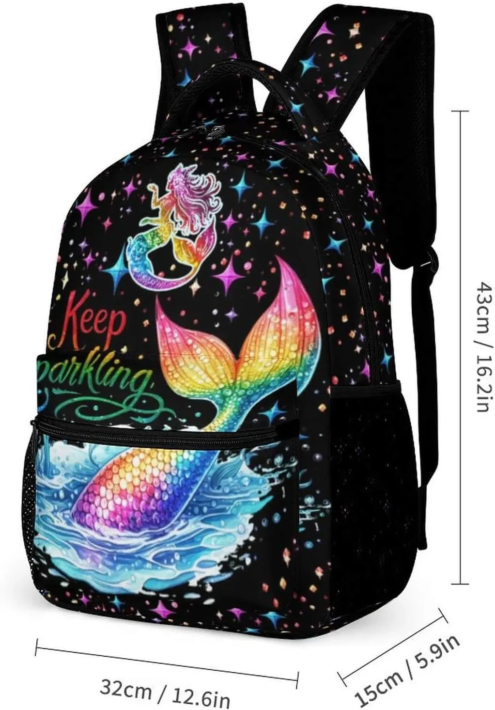 Mermaid Tail School Backpack for Kids Girls Boys, 16 Inch Cute Mermaids Themed Bookbag, Personality School Backpack for Students Children, Lightweight, Large Capacity