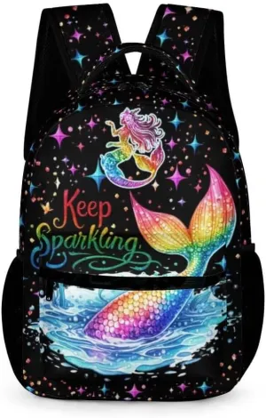 Mermaid Tail School Backpack for Kids Girls Boys, 16 Inch Cute Mermaids Themed Bookbag, Personality School Backpack for Students Children, Lightweight, Large Capacity