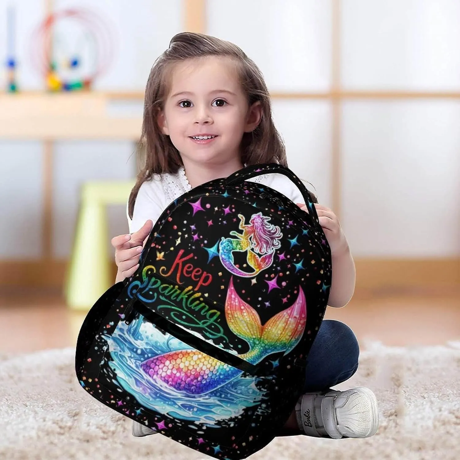 Mermaid Tail School Backpack for Kids Girls Boys, 16 Inch Cute Mermaids Themed Bookbag, Personality School Backpack for Students Children, Lightweight, Large Capacity