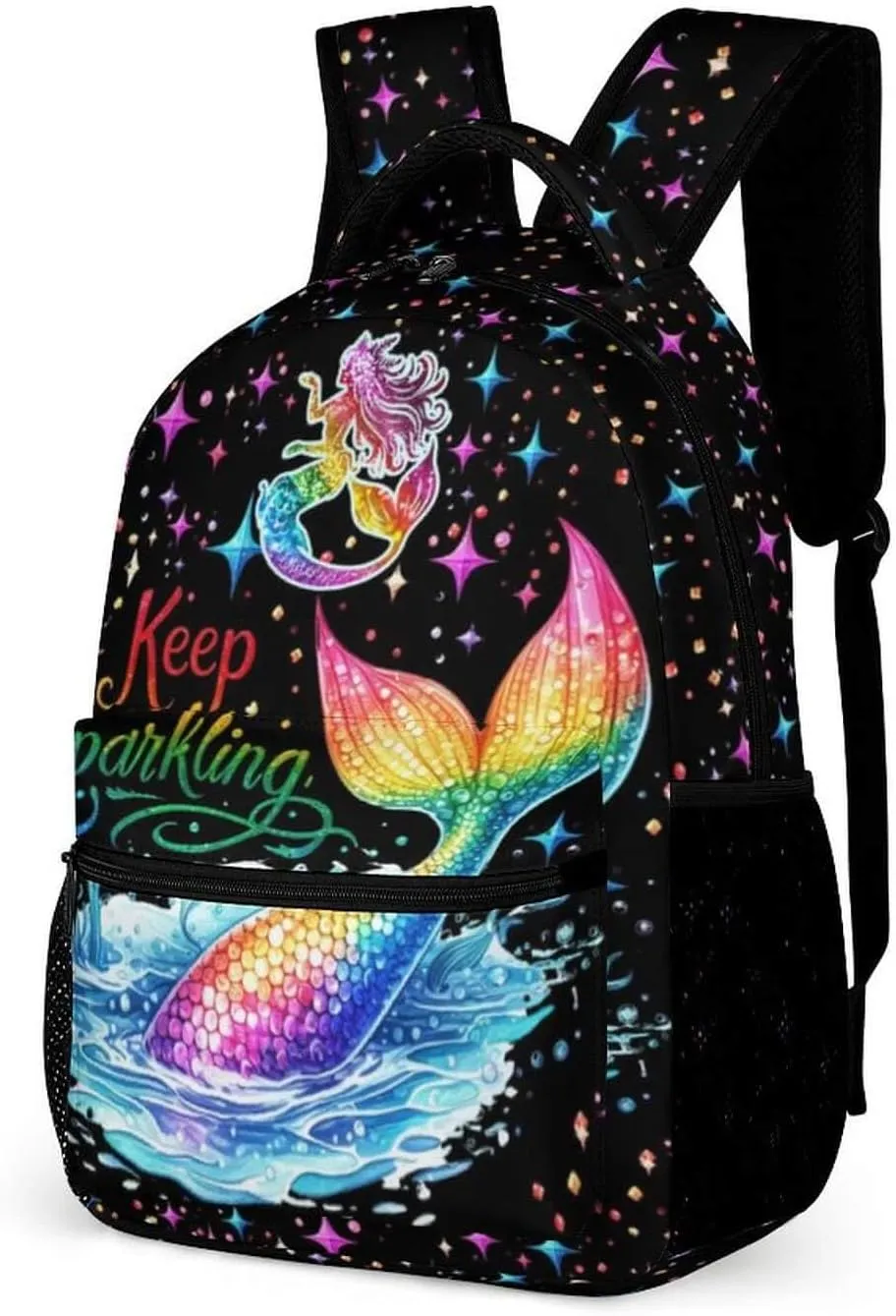 Mermaid Tail School Backpack for Kids Girls Boys, 16 Inch Cute Mermaids Themed Bookbag, Personality School Backpack for Students Children, Lightweight, Large Capacity