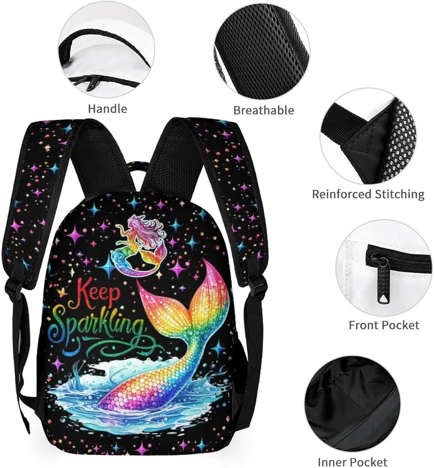 Mermaid Tail School Backpack for Kids Girls Boys, 16 Inch Cute Mermaids Themed Bookbag, Personality School Backpack for Students Children, Lightweight, Large Capacity