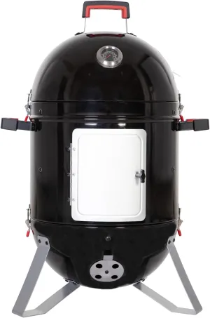 MFSTUDIO 18" Vertical Smoker and BBQ Grill, Pure Porcelain-Enameled Smokey Mountain Cooker, Heavy Duty Charcoal & Woods Outdoor Grill for Smoker, Black