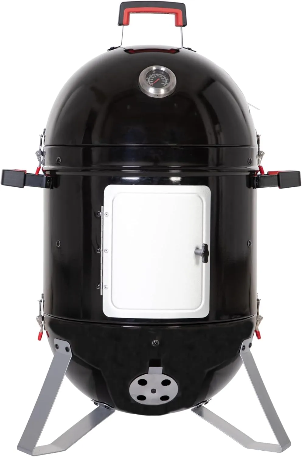 MFSTUDIO 18" Vertical Smoker and BBQ Grill, Pure Porcelain-Enameled Smokey Mountain Cooker, Heavy Duty Charcoal & Woods Outdoor Grill for Smoker, Black