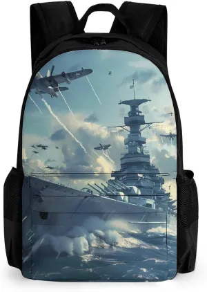 Military USS Enterprise Yorktown-Class Battleship Laptop Backpack Lightweight Travel Shoulder Bag Casual Daypack for Men Women