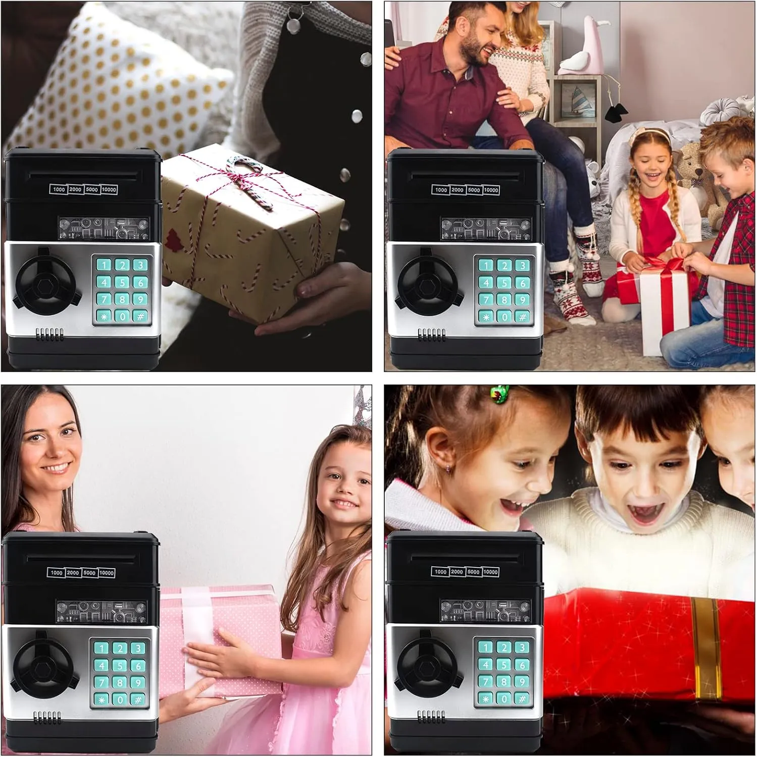 Mini ATM Piggy Bank ATM Machine Best Gift for Kids,Electronic Code Piggy Bank Money Counter Safe Box Coin Bank for Boys Girls Password Lock Case (Black)