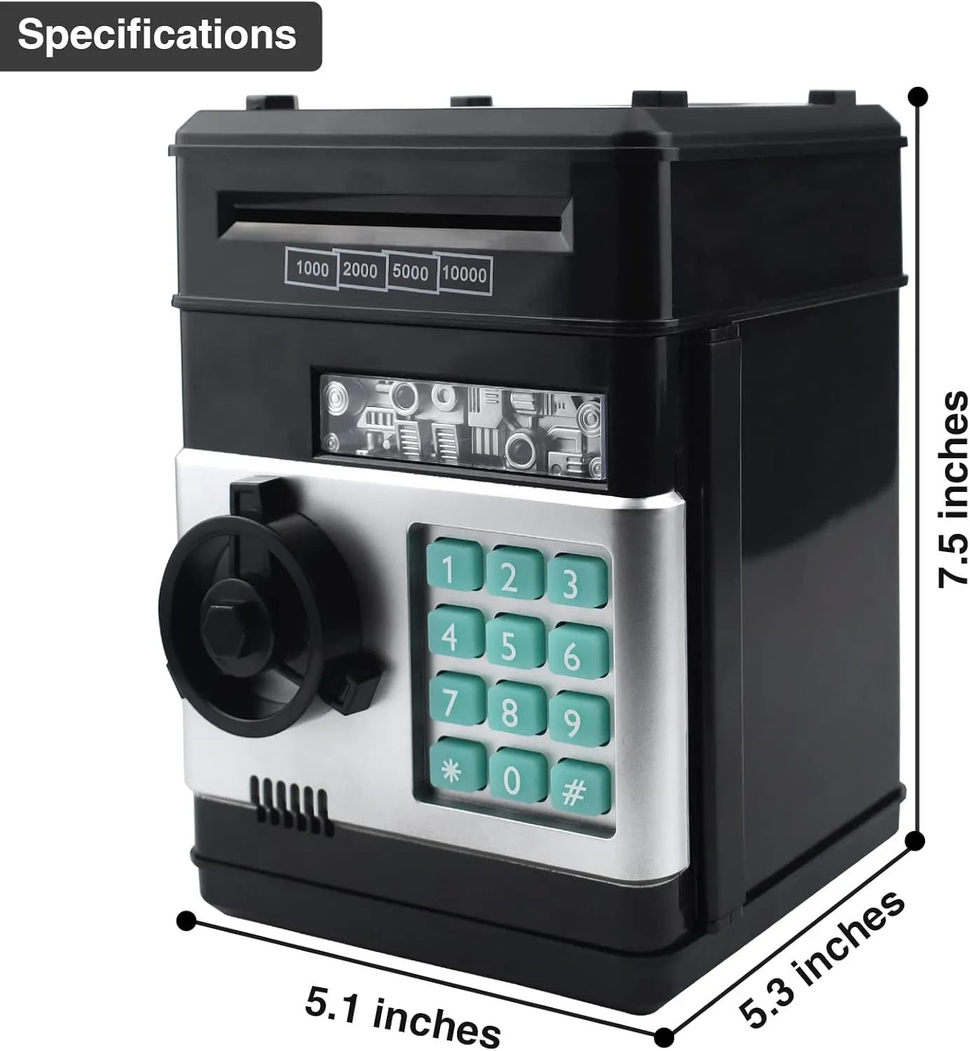 Mini ATM Piggy Bank ATM Machine Best Gift for Kids,Electronic Code Piggy Bank Money Counter Safe Box Coin Bank for Boys Girls Password Lock Case (Black)