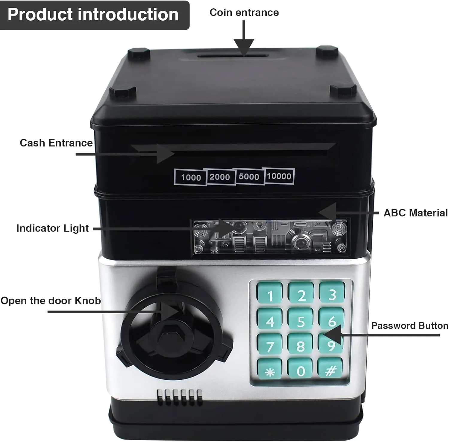 Mini ATM Piggy Bank ATM Machine Best Gift for Kids,Electronic Code Piggy Bank Money Counter Safe Box Coin Bank for Boys Girls Password Lock Case (Black)