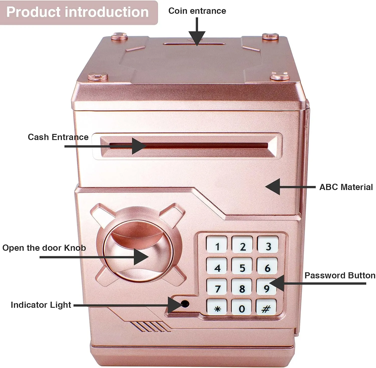 Mini ATM Piggy Bank ATM Machine Best Gift for Kids,Electronic Code Piggy Bank Money Counter Safe Box Coin Bank for Boys Girls Password Lock Case (Rose Gold)